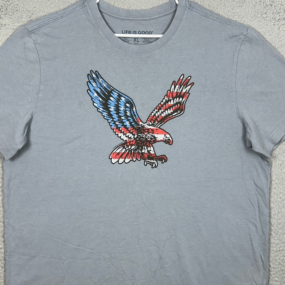 Life is Good T-Shirt Mens XL Crusher Blue Gray Patriotic Eagle Crewneck Tee